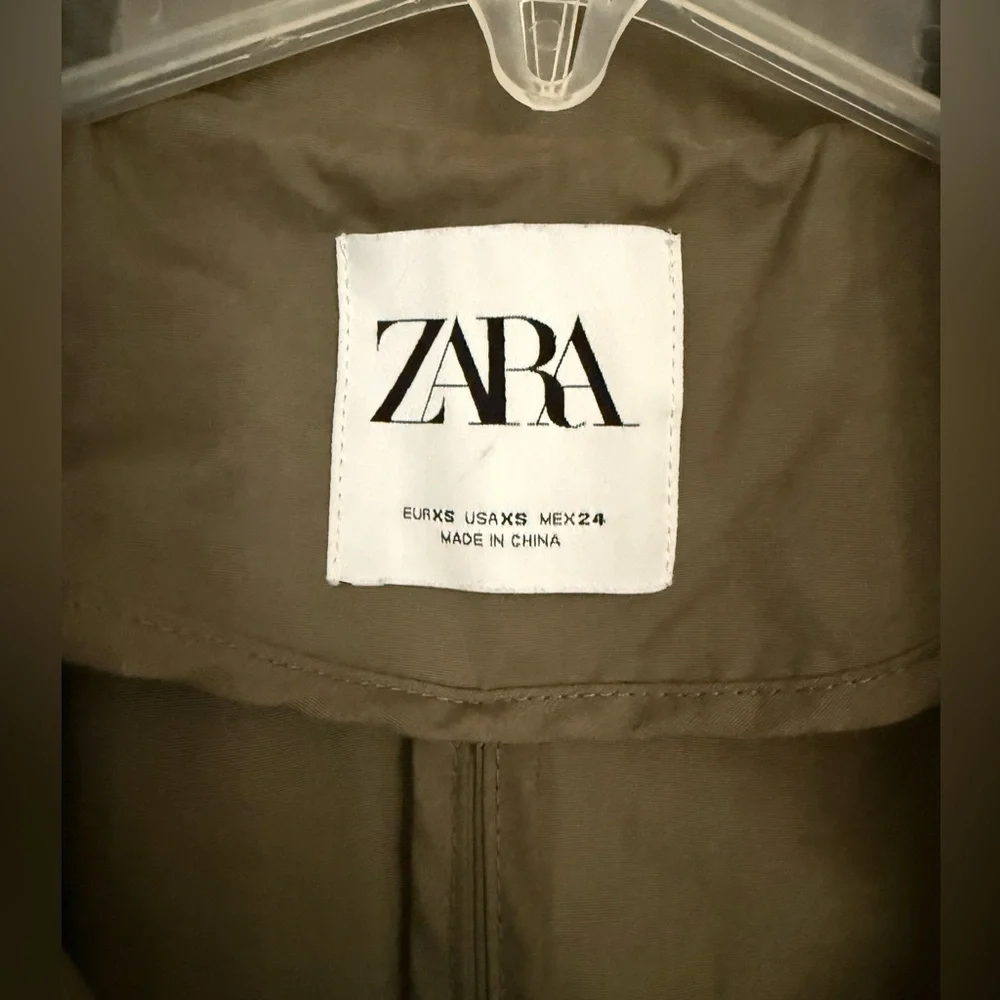 Zara Raincoat Trench Coat Olive Green Double Breasted XS
